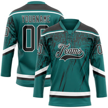 Загрузить изображение в средство просмотра галереи, Custom Teal Black-White 3D Splash Hockey Lace Neck Jersey