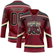 Load image into Gallery viewer, Custom Crimson Black-Cream 3D Splash Hockey Lace Neck Jersey