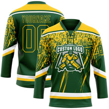 Загрузить изображение в средство просмотра галереи, Custom Green Yellow-White 3D Splash Hockey Lace Neck Jersey