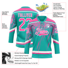 Laden Sie das Bild in den Galerie-Viewer, Custom Aqua Pink-White 3D Splash Hockey Lace Neck Jersey