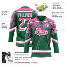 Laden Sie das Bild in den Galerie-Viewer, Custom Kelly Green Pink-White 3D Splash Hockey Lace Neck Jersey