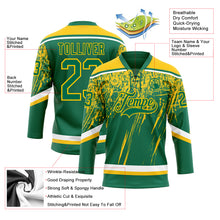 Laden Sie das Bild in den Galerie-Viewer, Custom Kelly Green Yellow-White 3D Splash Hockey Lace Neck Jersey
