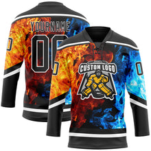 Загрузить изображение в средство просмотра галереи, Custom Black White 3D Flame Hockey Lace Neck Jersey