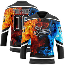 Загрузить изображение в средство просмотра галереи, Custom Black White 3D Flame Hockey Lace Neck Jersey