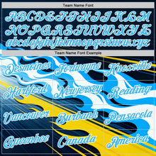 Загрузить изображение в средство просмотра галереи, Custom Navy Sky Blue Yellow Black-White 3D Abstract Flame Sports Pullover Sweatshirt Hoodie