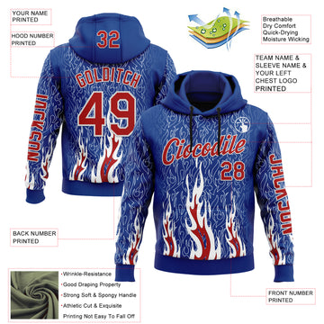 Custom Royal Red-White 3D Abstract Flame Sports Pullover Sweatshirt Hoodie
