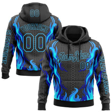 Загрузить изображение в средство просмотра галереи, Custom Black Sky Blue 3D Abstract Flame Sports Pullover Sweatshirt Hoodie