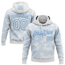 Load image into Gallery viewer, Custom Stitched White Powder Blue 3D Pattern Design Curve Lines Sports Pullover Sweatshirt Hoodie