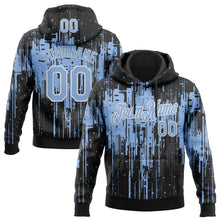 Load image into Gallery viewer, Custom Stitched Black Light Blue-White 3D Pattern Design Dripping Splatter Sports Pullover Sweatshirt Hoodie