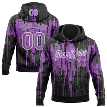 Load image into Gallery viewer, Custom Stitched Black Medium Purple-White 3D Pattern Design Dripping Splatter Sports Pullover Sweatshirt Hoodie