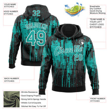 Load image into Gallery viewer, Custom Stitched Black Aqua-White 3D Pattern Design Dripping Splatter Sports Pullover Sweatshirt Hoodie