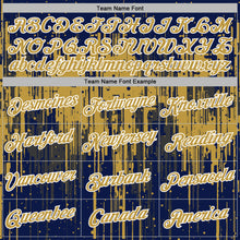 Load image into Gallery viewer, Custom Stitched Navy Old Gold-White 3D Pattern Design Dripping Splatter Sports Pullover Sweatshirt Hoodie