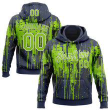 Загрузить изображение в средство просмотра галереи, Custom Stitched Navy Neon Green-White 3D Pattern Design Dripping Splatter Sports Pullover Sweatshirt Hoodie