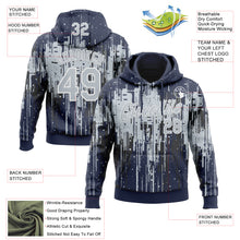 Загрузить изображение в средство просмотра галереи, Custom Stitched Navy Silver-White 3D Pattern Design Dripping Splatter Sports Pullover Sweatshirt Hoodie