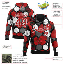 Load image into Gallery viewer, Custom Stitched Black Red-White 3D Pattern Design Geometric Shape Sports Pullover Sweatshirt Hoodie