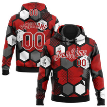 Load image into Gallery viewer, Custom Stitched Black Red-White 3D Pattern Design Geometric Shape Sports Pullover Sweatshirt Hoodie