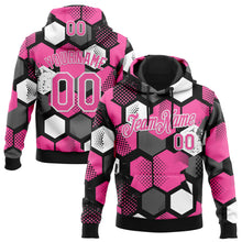 Load image into Gallery viewer, Custom Stitched Black Pink-White 3D Pattern Design Geometric Shape Sports Pullover Sweatshirt Hoodie