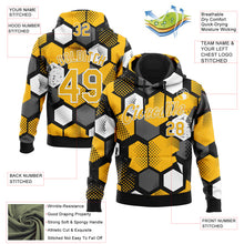 Load image into Gallery viewer, Custom Stitched Black Gold-White 3D Pattern Design Geometric Shape Sports Pullover Sweatshirt Hoodie