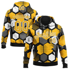 Load image into Gallery viewer, Custom Stitched Black Gold-White 3D Pattern Design Geometric Shape Sports Pullover Sweatshirt Hoodie