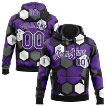 Load image into Gallery viewer, Custom Stitched Black Purple-White 3D Pattern Design Geometric Shape Sports Pullover Sweatshirt Hoodie