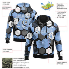 Load image into Gallery viewer, Custom Stitched Black Light Blue-White 3D Pattern Design Geometric Shape Sports Pullover Sweatshirt Hoodie