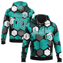 Laden Sie das Bild in den Galerie-Viewer, Custom Stitched Black Aqua-White 3D Pattern Design Geometric Shape Sports Pullover Sweatshirt Hoodie