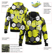 Charger l'image dans la galerie, Custom Stitched Black Neon Yellow-White 3D Pattern Design Geometric Shape Sports Pullover Sweatshirt Hoodie