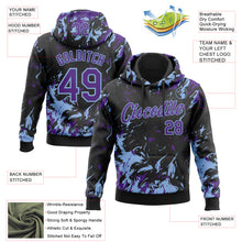 Laden Sie das Bild in den Galerie-Viewer, Custom Stitched Black Purple-Light Blue 3D Pattern Design Splash Sports Pullover Sweatshirt Hoodie