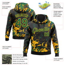 Load image into Gallery viewer, Custom Stitched Black Kelly Green-Gold 3D Pattern Design Splash Sports Pullover Sweatshirt Hoodie