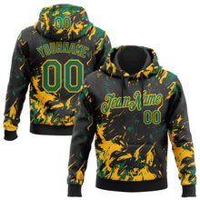 Load image into Gallery viewer, Custom Stitched Black Kelly Green-Gold 3D Pattern Design Splash Sports Pullover Sweatshirt Hoodie