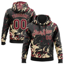 Load image into Gallery viewer, Custom Stitched Black Crimson-Cream 3D Pattern Design Splash Sports Pullover Sweatshirt Hoodie