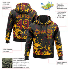 Load image into Gallery viewer, Custom Stitched Black Crimson-Gold 3D Pattern Design Splash Sports Pullover Sweatshirt Hoodie