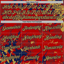 Load image into Gallery viewer, Custom Stitched Red Old Gold-Navy 3D Pattern Design Splash Sports Pullover Sweatshirt Hoodie