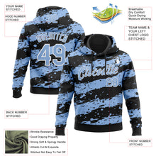 Load image into Gallery viewer, Custom Stitched Black Light Blue-White 3D Pattern Design Splash Torn Paper Style Sports Pullover Sweatshirt Hoodie