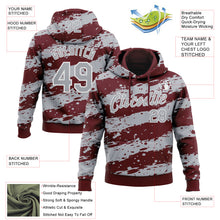 Charger l'image dans la galerie, Custom Stitched Burgundy Gray-White 3D Pattern Design Splash Torn Paper Style Sports Pullover Sweatshirt Hoodie