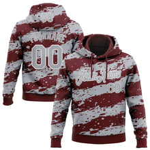 Charger l'image dans la galerie, Custom Stitched Burgundy Gray-White 3D Pattern Design Splash Torn Paper Style Sports Pullover Sweatshirt Hoodie