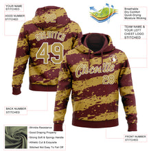 Load image into Gallery viewer, Custom Stitched Burgundy Old Gold-White 3D Pattern Design Splash Torn Paper Style Sports Pullover Sweatshirt Hoodie