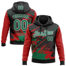 Load image into Gallery viewer, Custom Stitched Black Kelly Green Red-White 3D Pattern Design Abstract Fragment Art Splash Sports Pullover Sweatshirt Hoodie