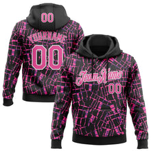 Load image into Gallery viewer, Custom Stitched Black Pink-White 3D Pattern Design Line Sports Pullover Sweatshirt Hoodie