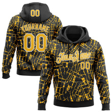 Load image into Gallery viewer, Custom Stitched Black Gold-White 3D Pattern Design Line Sports Pullover Sweatshirt Hoodie