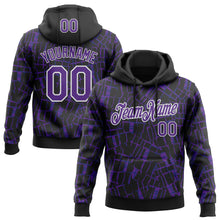 Load image into Gallery viewer, Custom Stitched Black Purple-White 3D Pattern Design Line Sports Pullover Sweatshirt Hoodie