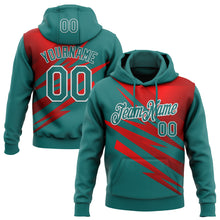 Load image into Gallery viewer, Custom Stitched Teal Red-White 3D Pattern Design Line Sports Pullover Sweatshirt Hoodie