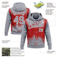 Laden Sie das Bild in den Galerie-Viewer, Custom Stitched Gray Red-White 3D Pattern Design Abstract Splatter Grunge Art Sports Pullover Sweatshirt Hoodie
