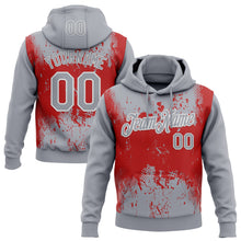 Laden Sie das Bild in den Galerie-Viewer, Custom Stitched Gray Red-White 3D Pattern Design Abstract Splatter Grunge Art Sports Pullover Sweatshirt Hoodie