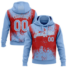 Загрузить изображение в средство просмотра галереи, Custom Stitched Light Blue Red-White 3D Pattern Design Abstract Splatter Grunge Art Sports Pullover Sweatshirt Hoodie