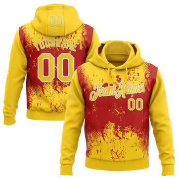 Custom Stitched Yellow Red-White 3D Pattern Design Abstract Splatter Grunge Art Sports Pullover Sweatshirt Hoodie