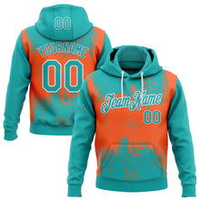 Charger l'image dans la galerie, Custom Stitched Aqua Orange-White 3D Pattern Design Abstract Splatter Grunge Art Sports Pullover Sweatshirt Hoodie