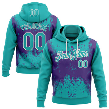 Custom Stitched Aqua Purple-White 3D Pattern Design Abstract Splatter Grunge Art Sports Pullover Sweatshirt Hoodie