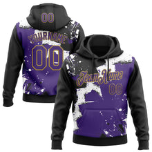 Загрузить изображение в средство просмотра галереи, Custom Stitched Black Purple Old Gold-White 3D Pattern Design Splash Torn Paper Style Sports Pullover Sweatshirt Hoodie