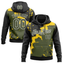 Загрузить изображение в средство просмотра галереи, Custom Stitched Black Olive Yellow-White 3D Pattern Design Splash Torn Paper Style Sports Pullover Sweatshirt Hoodie